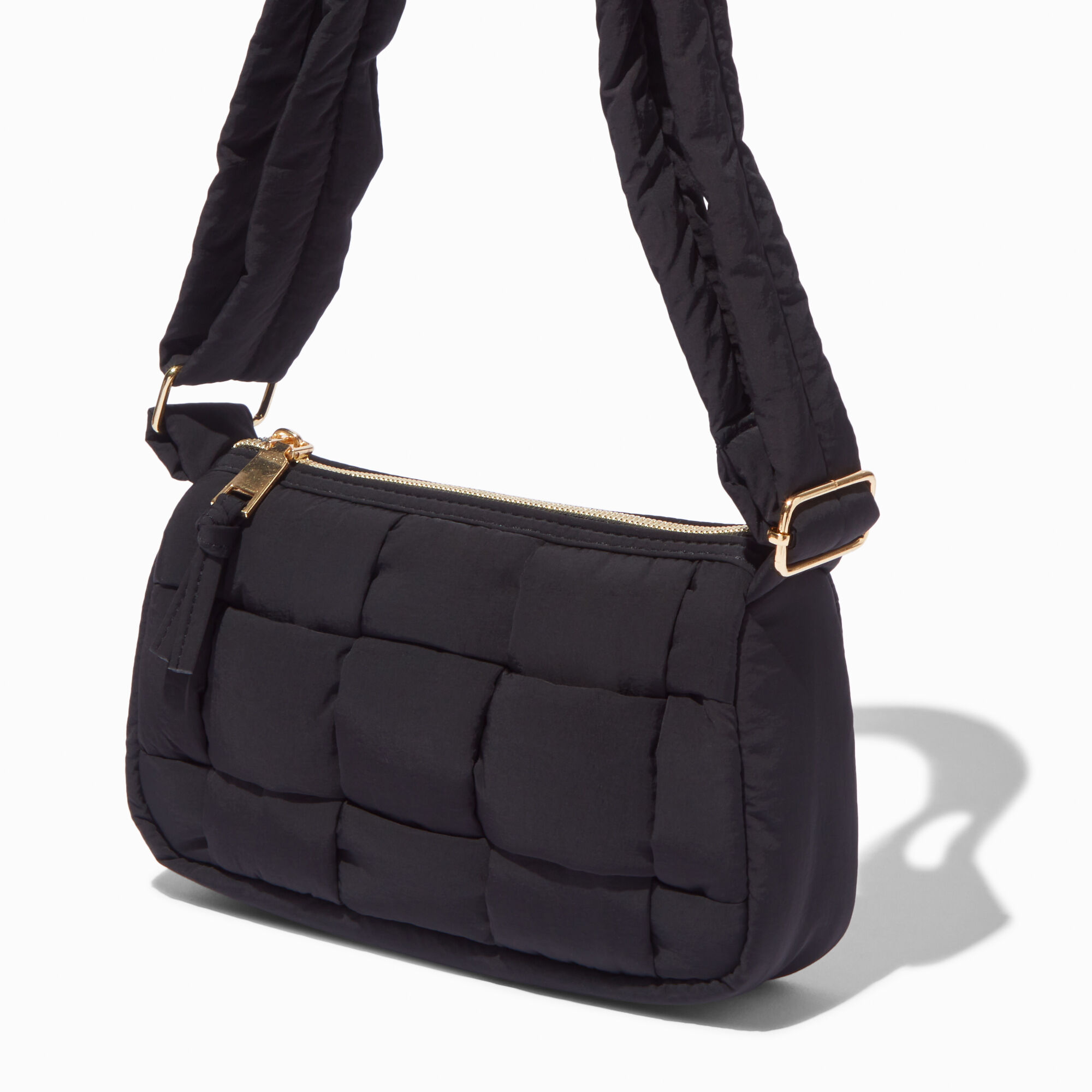 Black Woven Puffy Crossbody Bag,