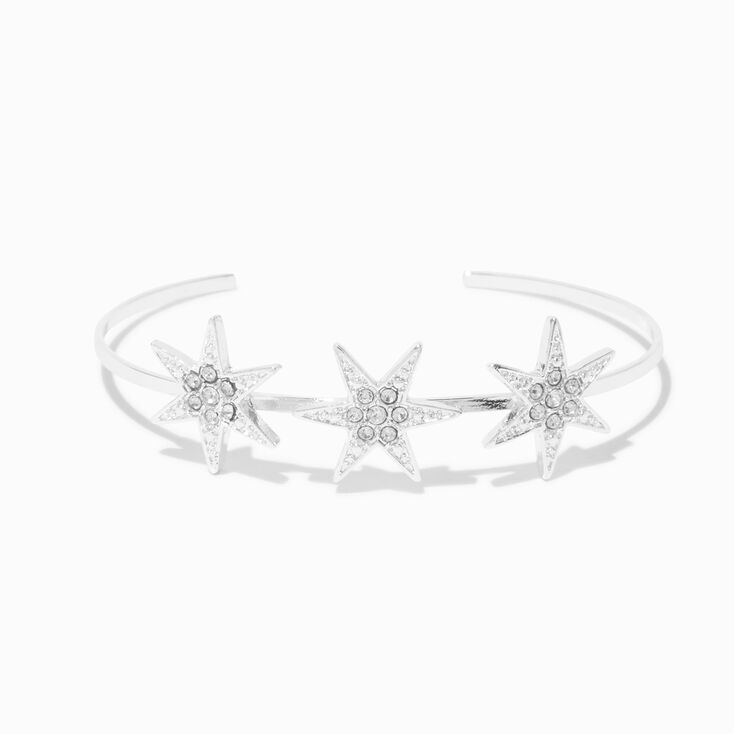 Bracelet manchette &eacute;toile strass couleur argent&eacute;e,