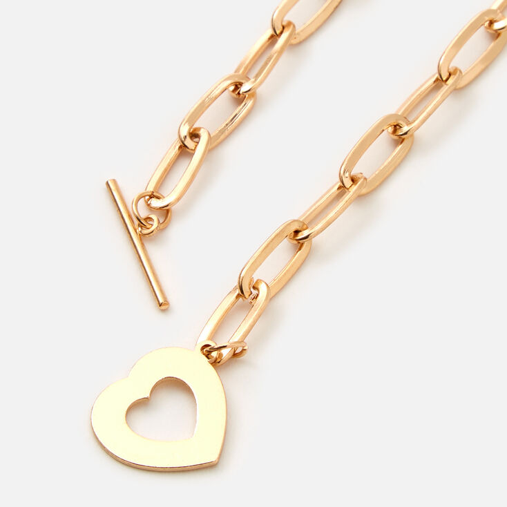 Gold Heart Toggle Pendant Necklace,