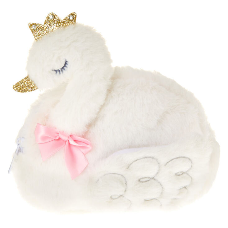 Trousse &agrave; maquillage cygne blanc en tissu pelucheux,