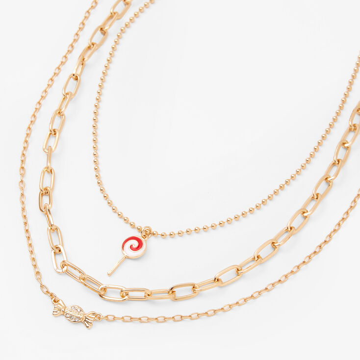 Gold Lollipop Candy Multi Strand Chain Necklace,