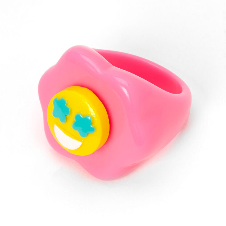 Pink Daisy Happy Face Emoji Resin Fidget Ring,