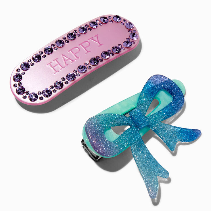 T H E M E x Claire&#39;s Happy Bow Hair Clips - 2 Pack,