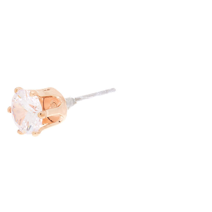 Rose Gold-tone Cubic Zirconia 6mm Round Stud Earrings,