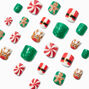 Glitter Christmas Icons Press On Faux Nail Set - 24 Pack,