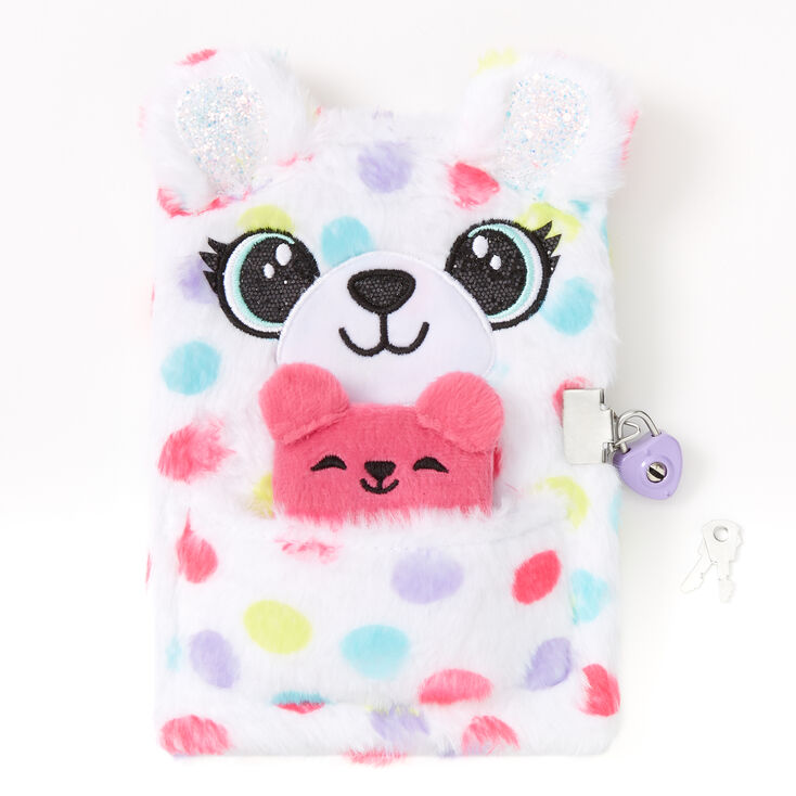 Claire's Journal intime en peluche ours à pois - Blanc