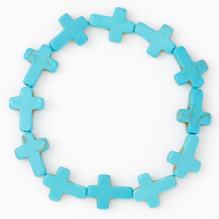 Claire's Bracelet élastique avec croix - Turquoise