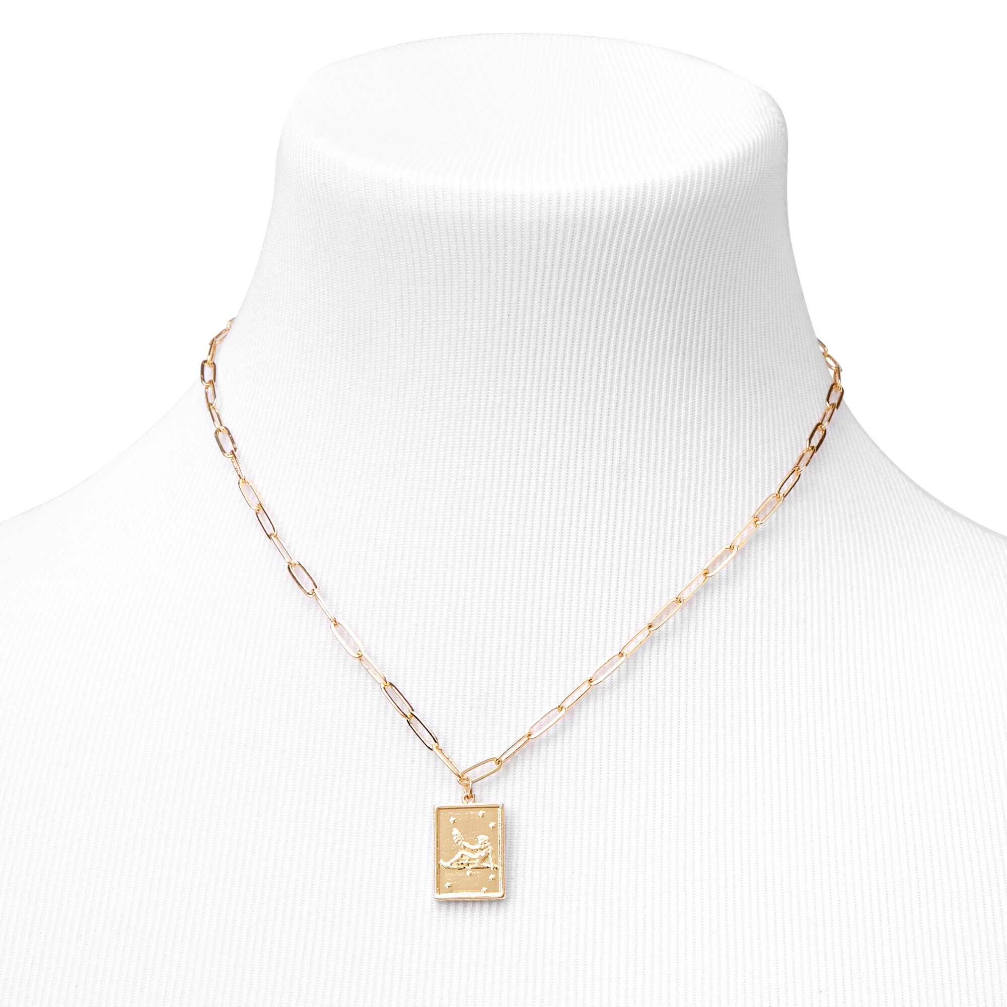 Gold Rectangle Zodiac Symbol Pendant Necklace - Virgo,