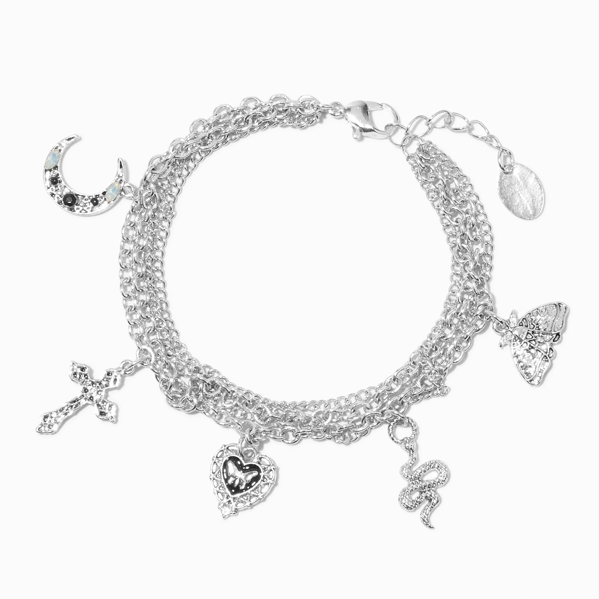 Burnished Silver Moody Moth Charm Multi-Strand Bracelet,