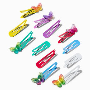 Holographic Rainbow Butterfly Snap Hair Clips - 12 Pack,