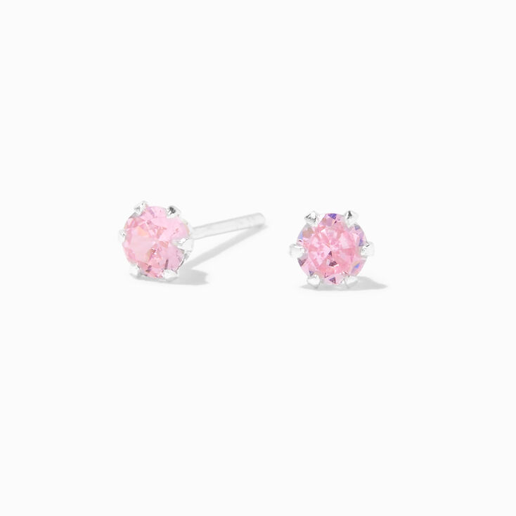 C LUXE by Claire&#39;s Sterling Silver Cubic Zirconia Light Pink 4MM Round Stud Earrings,