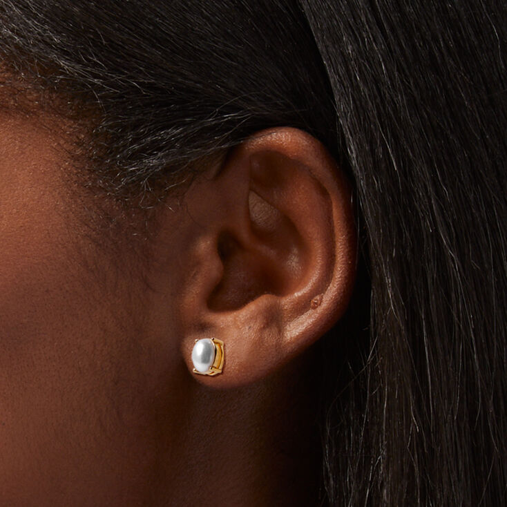 C LUXE by Claire&#39;s 18k Yellow Gold Plated 8MM Pearl Oval Stud Earrings,