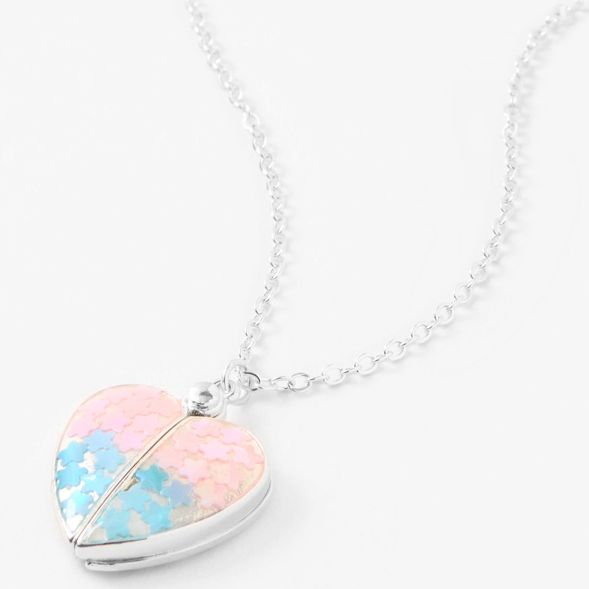 Flower Confetti Hidden Message Locket Necklace - Silver,