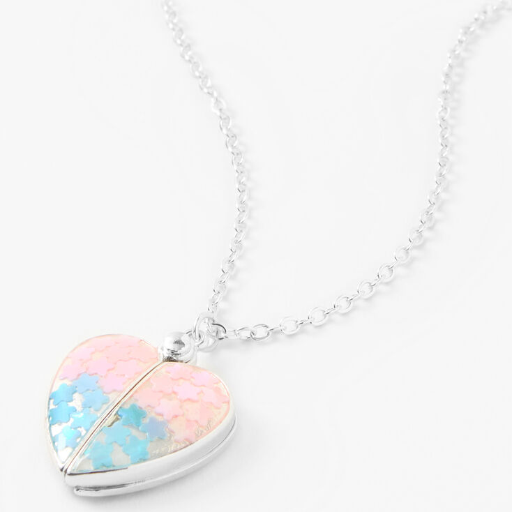 Flower Confetti Hidden Message Locket Necklace - Silver | Claire's US