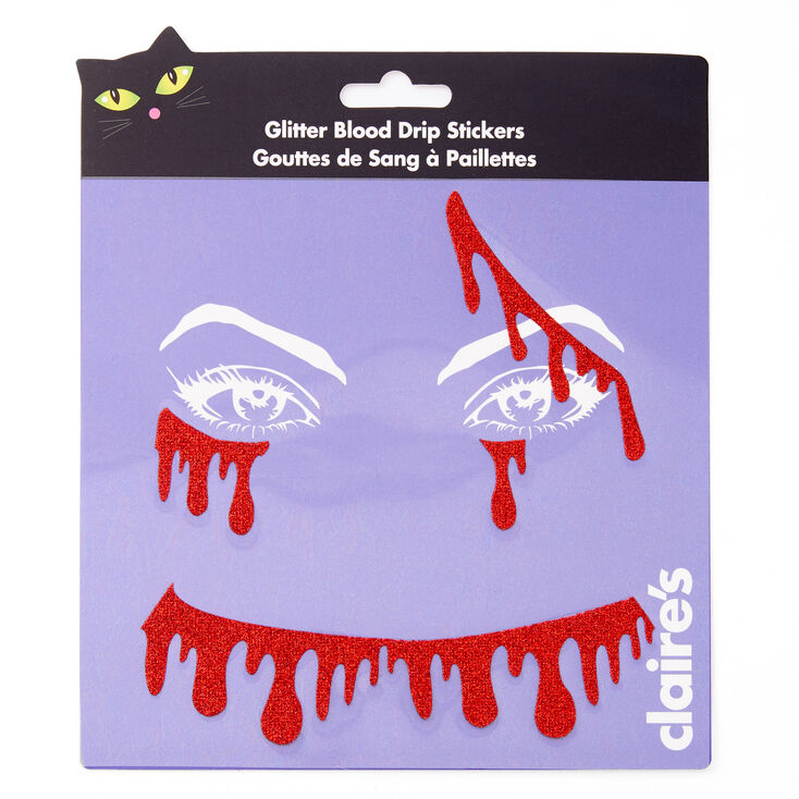 Claire's Autocollants pour le visage gouttes de sang à paillettes - Rouge