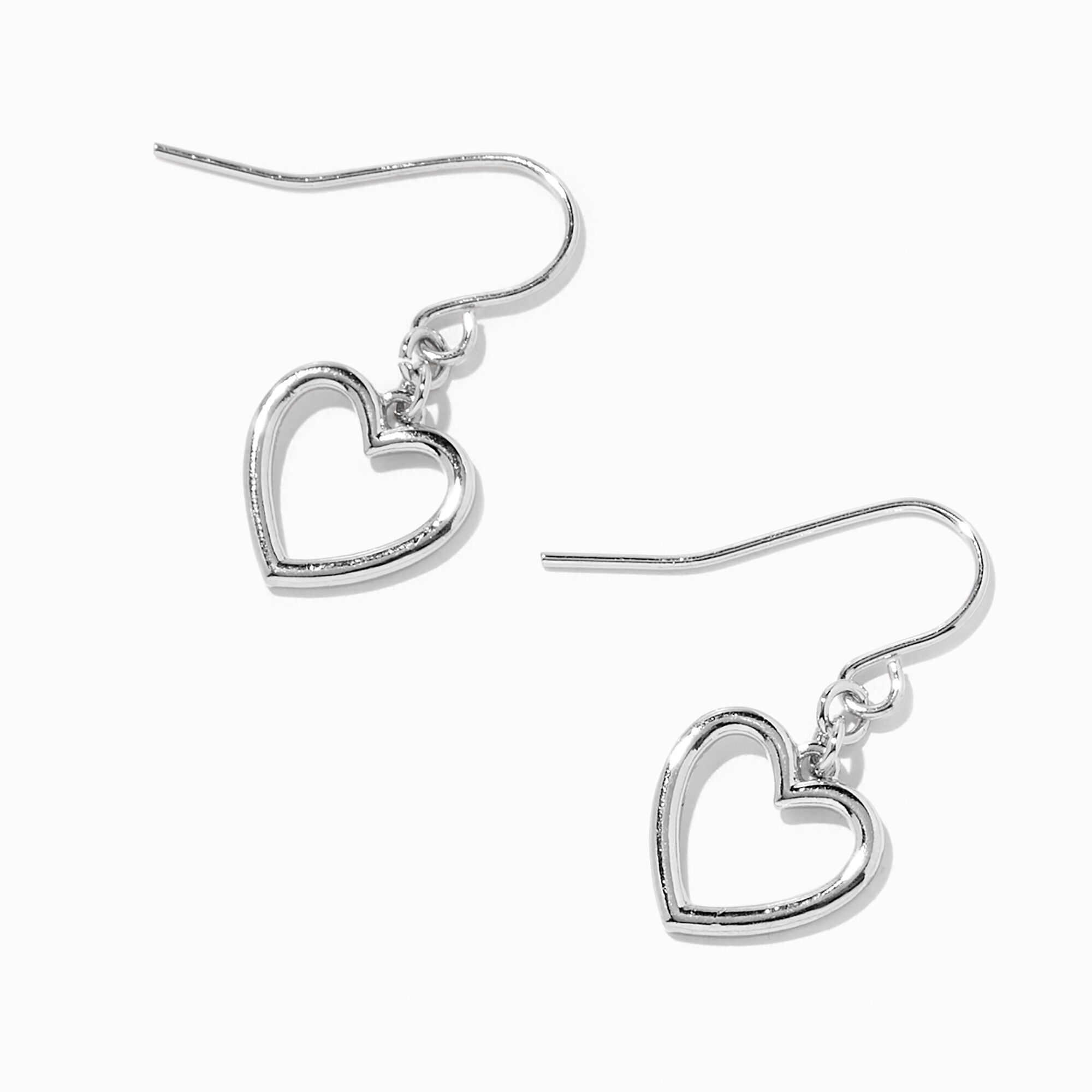 View Claires Tone Rhodium Heart 05 Drop Earrings Silver information