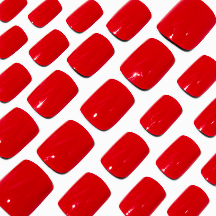 Red Glossy Medium Square Vegan Faux Nail Set - 24 Pack,