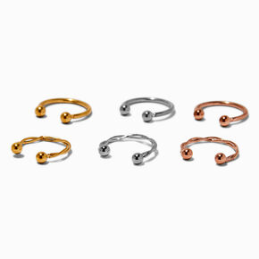Mixed Metal Twisted &amp; Solid Faux Hoop Nose Rings - 6 Pack,