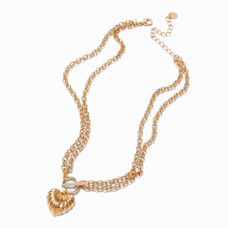 Gold-tone Chunky Heart Pendant Multi-Strand Necklace ,