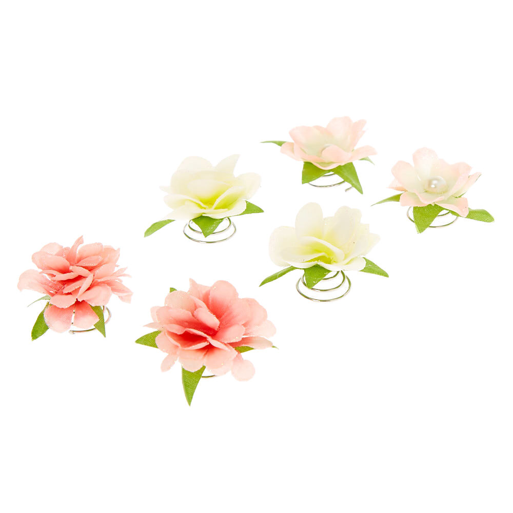 Claire's Club Floral Glitter Hair Spinners - 6 Pack,
