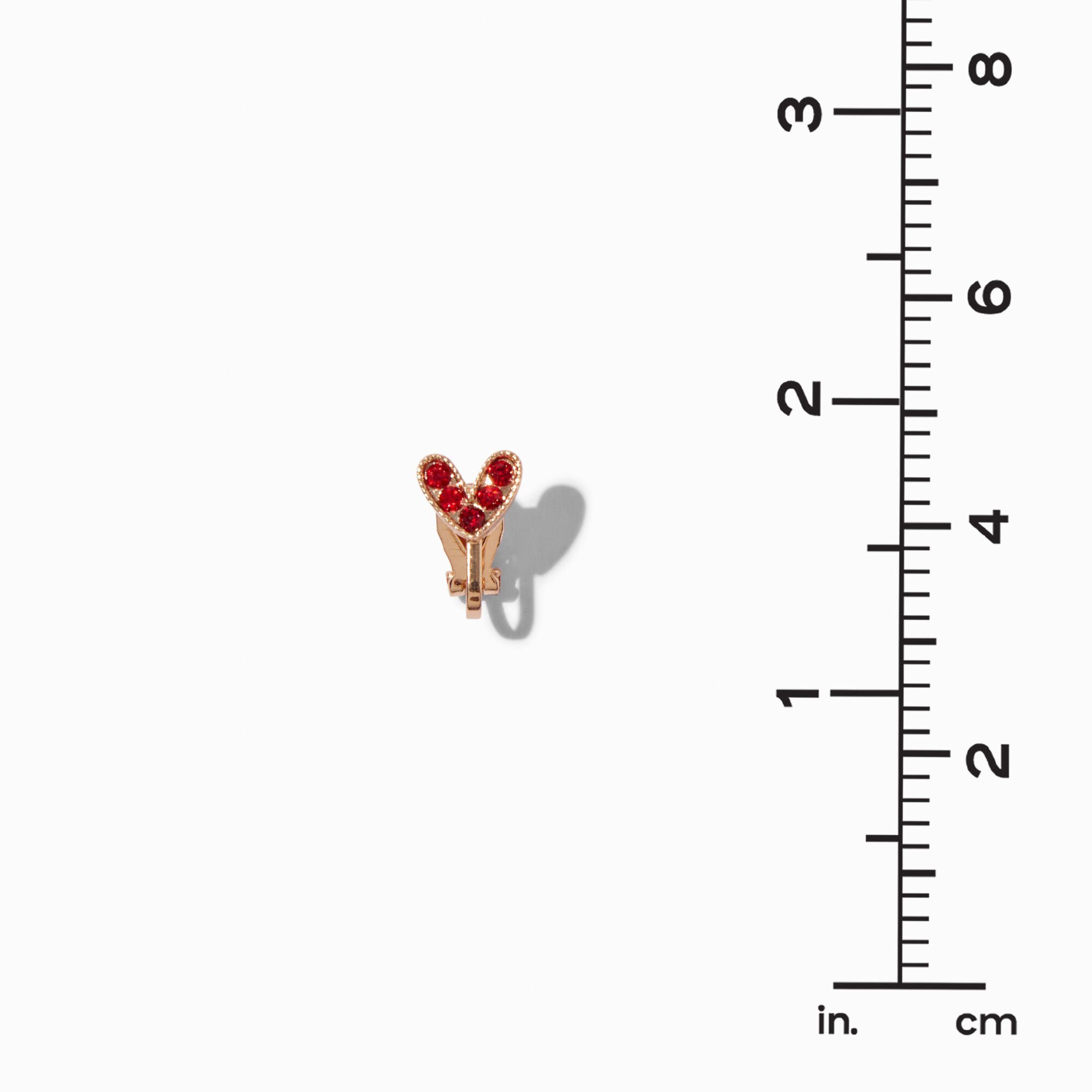 Red Rhinestone Heart Clip-On Stud Earrings ,