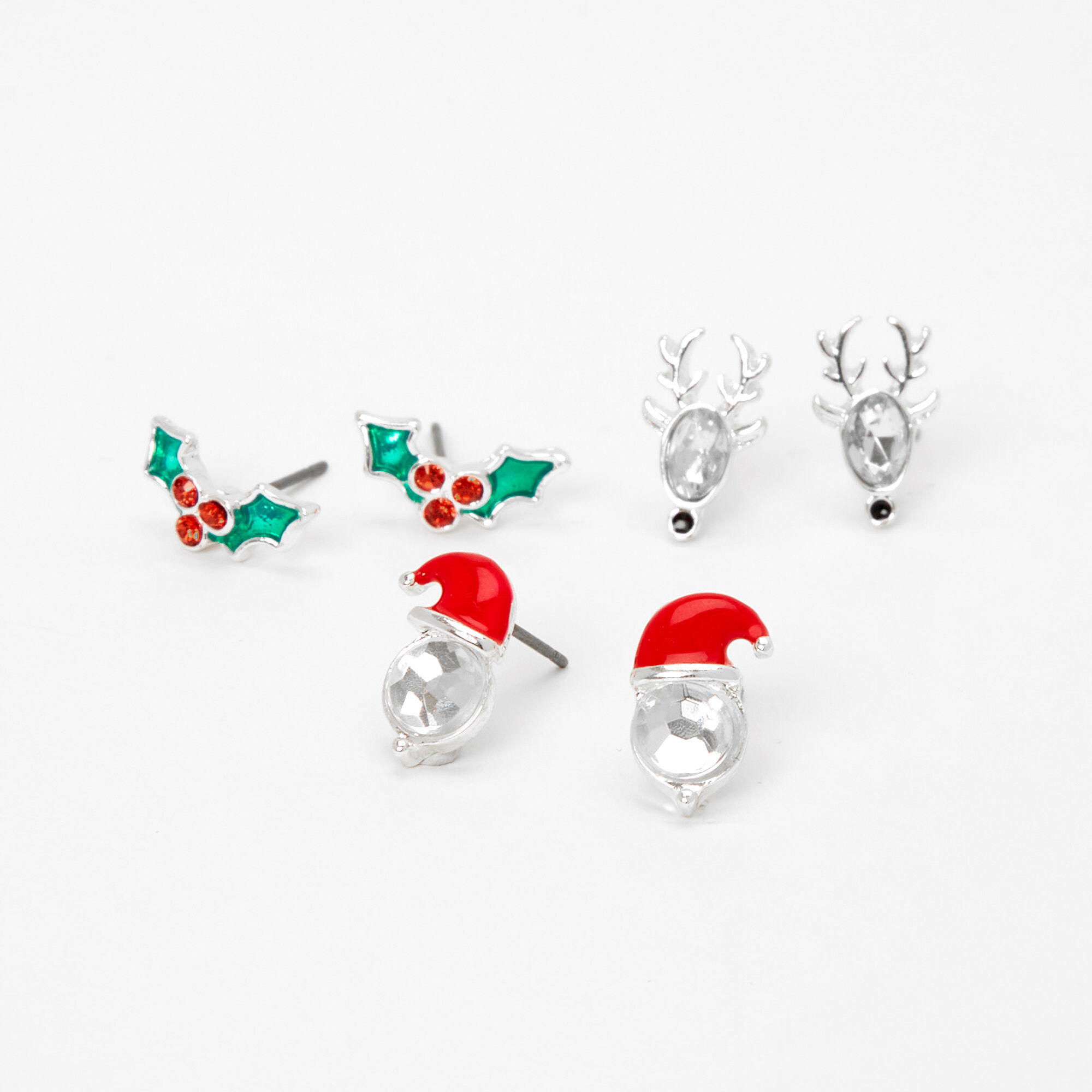 Silver Christmas Stud Earrings 3 Pack