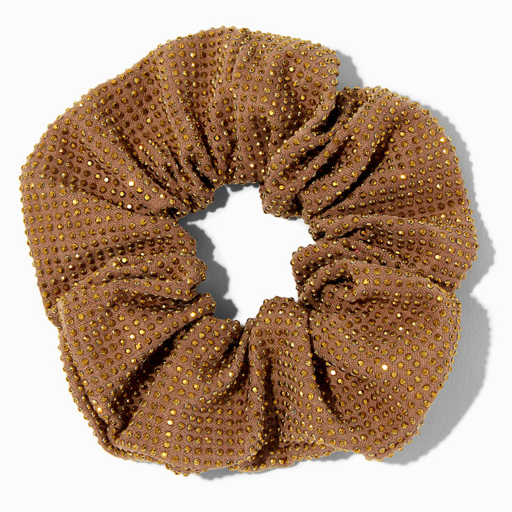 Brown Embellished Gold Sparkle Hair Scrunchie,