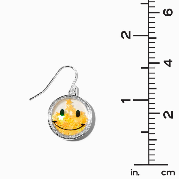 Silver Happy Face Confetti Shaker 1&quot; Drop Earrings,