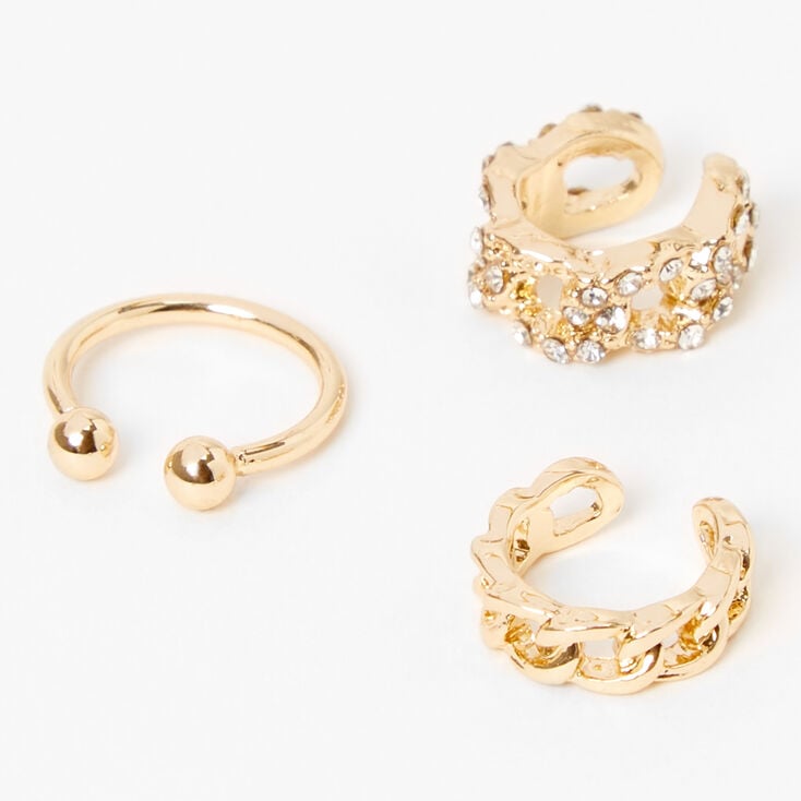 Gold Crystal Chain Ear Cuffs - 3 Pack,