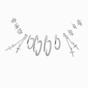 Silver-tone Grunge Earring Stackables Set - 6 Pack,