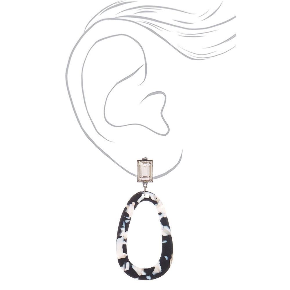3" Black & White Resin Mod Drop Earrings,