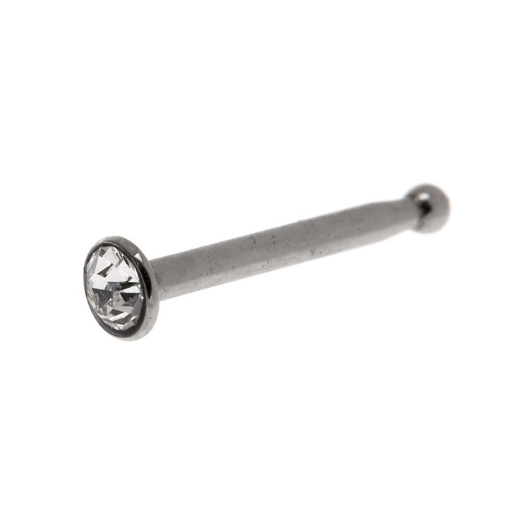20G Silver-tone Stainless Steel Crystal Nose Stud,