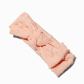 Claire&#39;s Club Light Pink Nylon Ribbed Bow Headwrap,