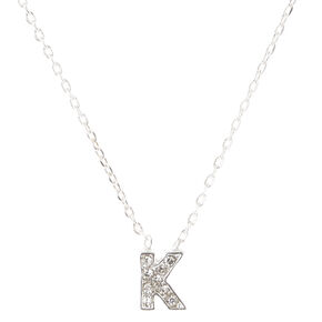 Silver Embellished Initial Pendant Necklace - K,