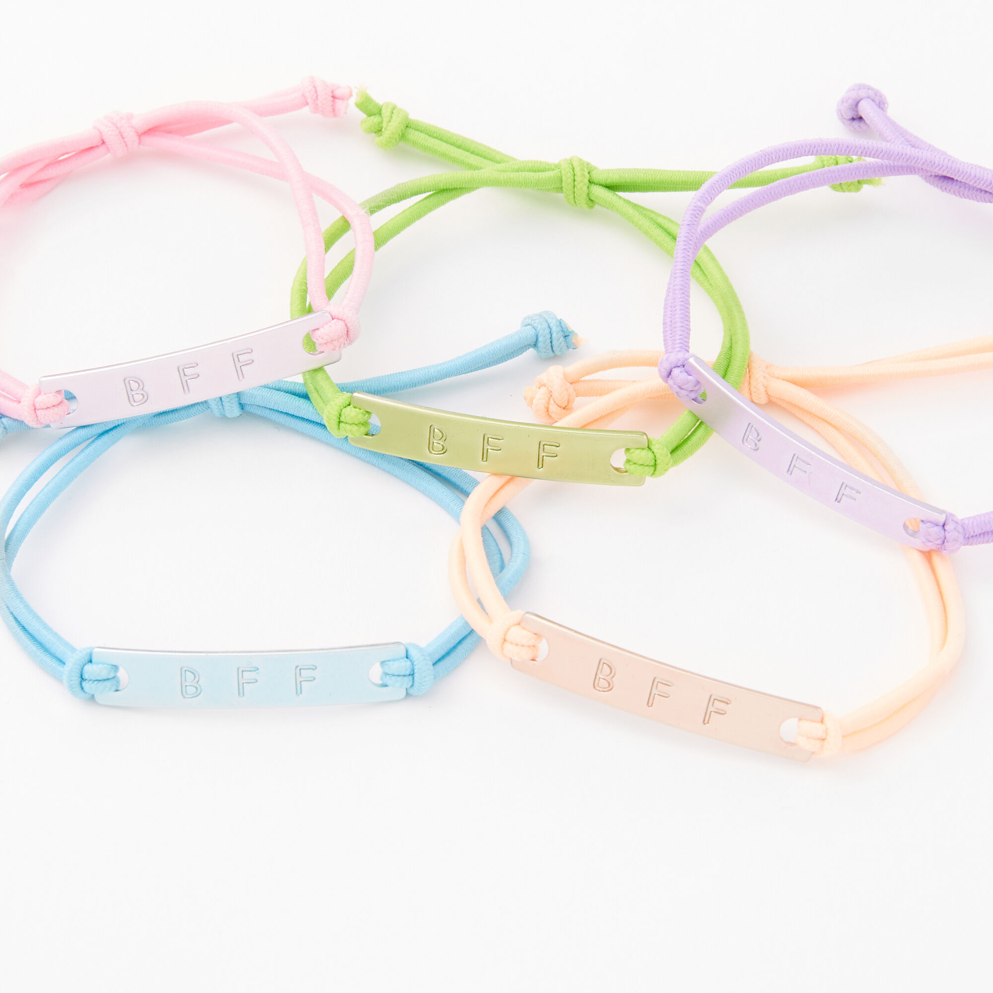 Pastel Metal Plaque Adjustable Friendship Bracelets - 5 Pack,