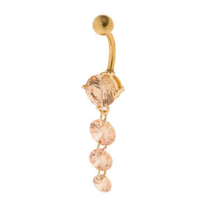 Gold 14G Stone Dangle Belly Ring - Pink,