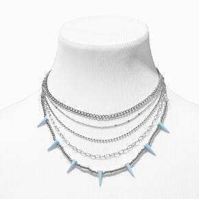 Silver-tone Chain Light Blue Spikes Multi-Strand Necklace,