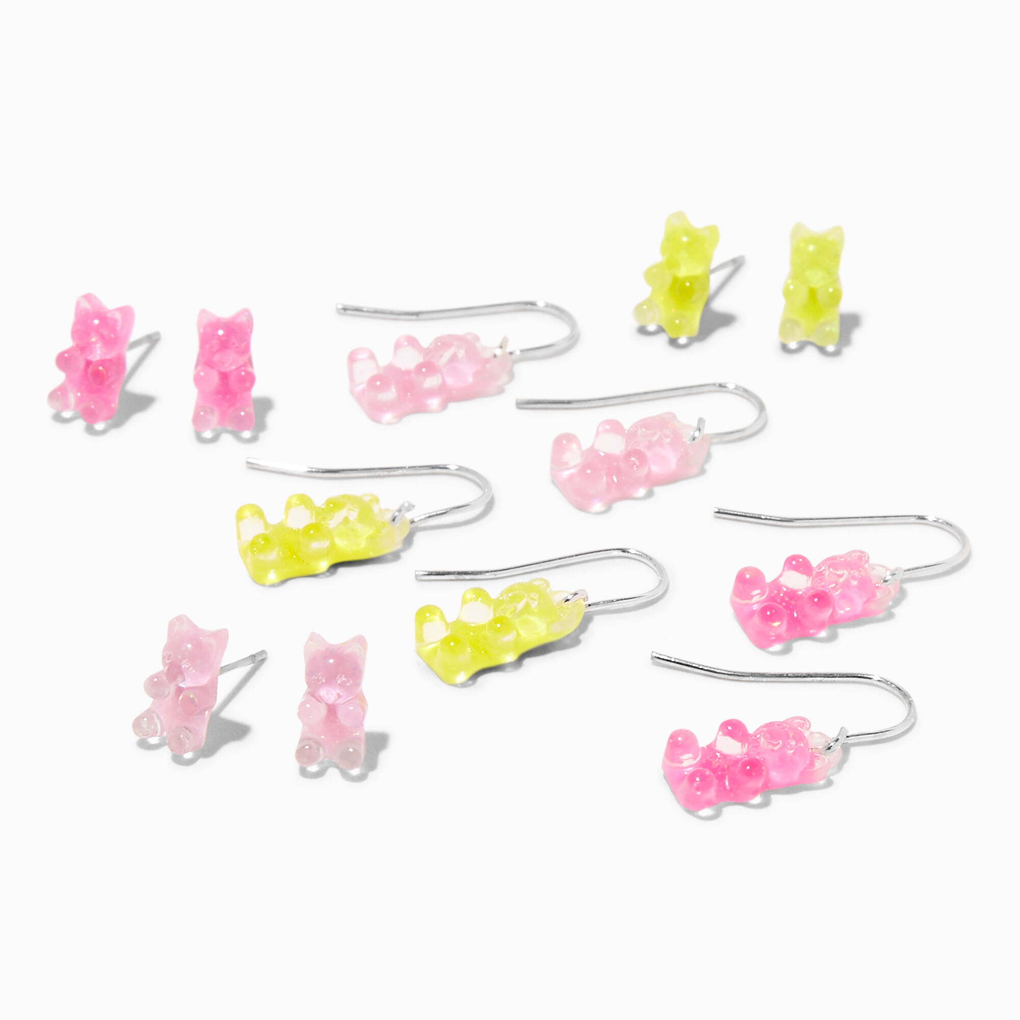  Claire's Glow In The Dark Gummy Bear Earrings - 3 Pairs of 1''  Drop Earrings Silver Pastel Colored Sweet Treat Food Theme Accessories for  Girls: Clothing, Shoes & Jewelry