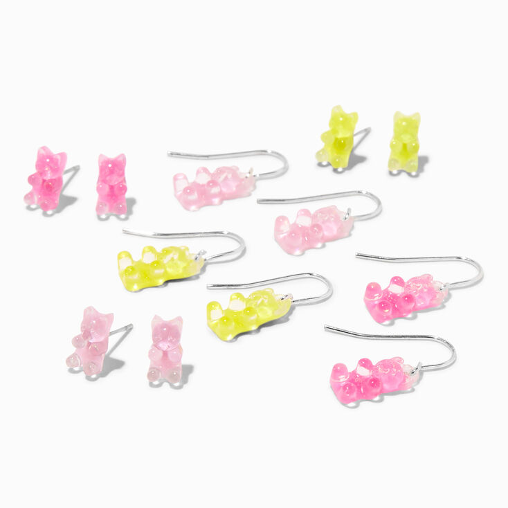 Glow In The Dark Gummy Bear Earrings Set - 6 Pack,