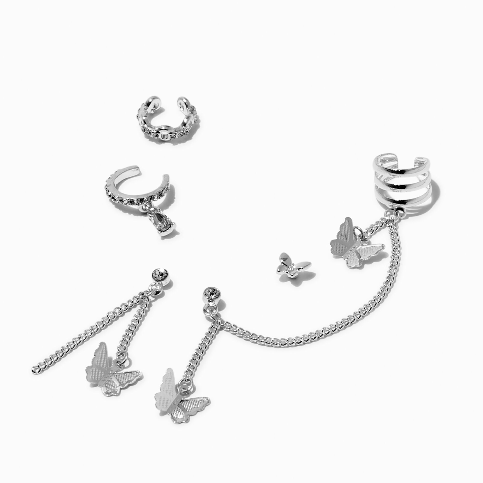 View Claires SilverTone Butterfly Connector Cuff Earrings Stackables 5 Pack Gold information