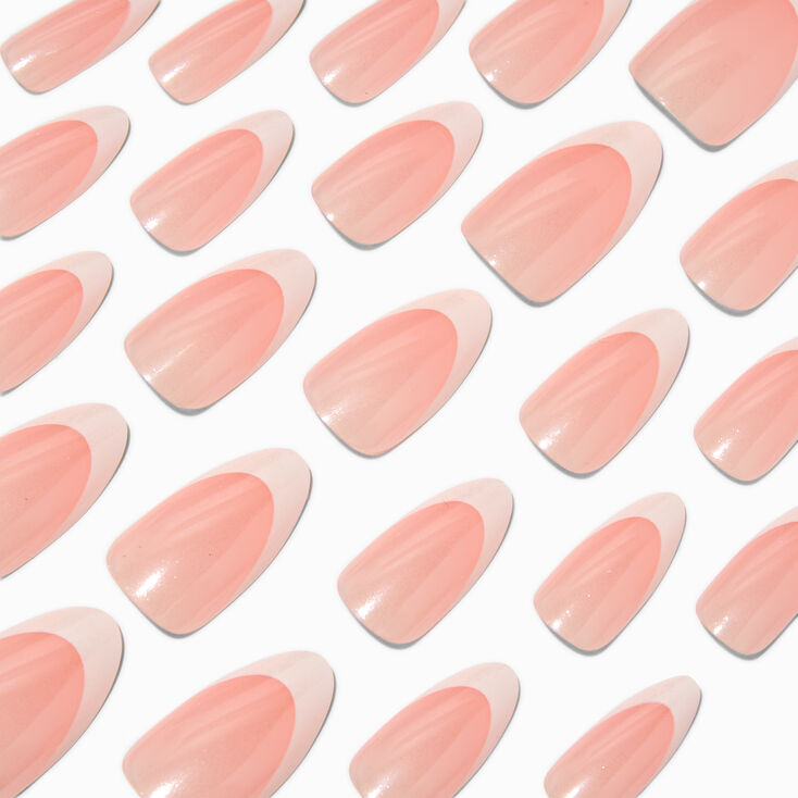 French Tip Glazed Long Almond Vegan Faux Nail Set - 24 Pack,