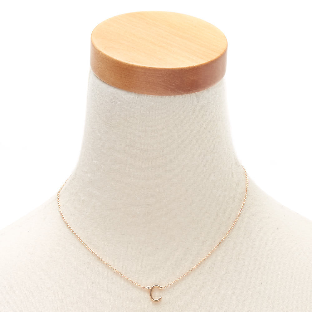 Gold Stone Initial Pendant Necklace - C,