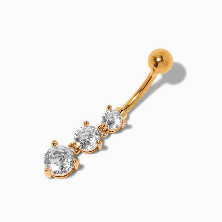 Gold-tone Stainless Steel Pink Crystal Dangle 14G Belly Bar,