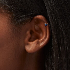 Gold-tone Stainless Steel 16G Blue Butterfly &amp; Flower Cartilage Earrings - 3 Pack,
