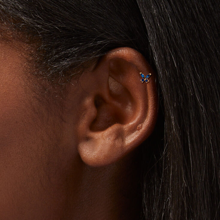 Boucles d&#39;oreilles pour piercing au cartilage papillon et fleur 1,2&nbsp;mm couleur dor&eacute;e - Lot de 3,