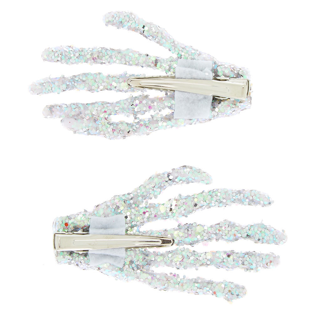Skeleton Bow Hair Clips - Silver, 2 Pack,