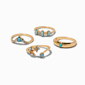 Light Blue Crystal Gold-tone Ring Set - 4 Pack,