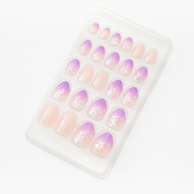 Glitter Purple Ombre Stilleto Press On Vegan Faux Nail Set - 24 Pack,