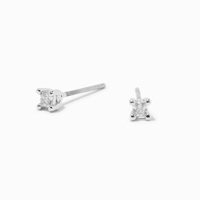 Silver-tone Cubic Zirconia 2MM Square Stud Earrings,