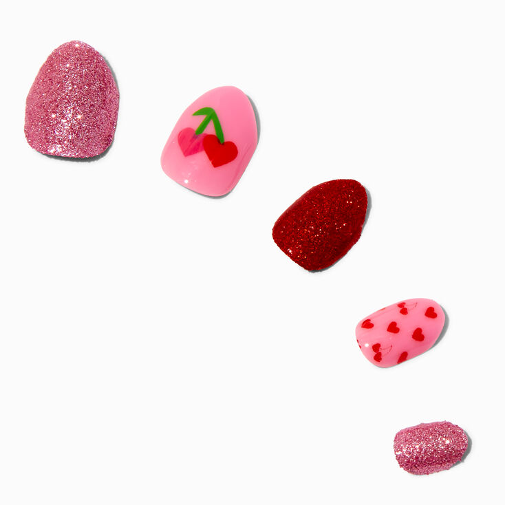 Heart Cherry Valentine&#39;s Day Stiletto Press On Faux Nail Set - 24 Pack,